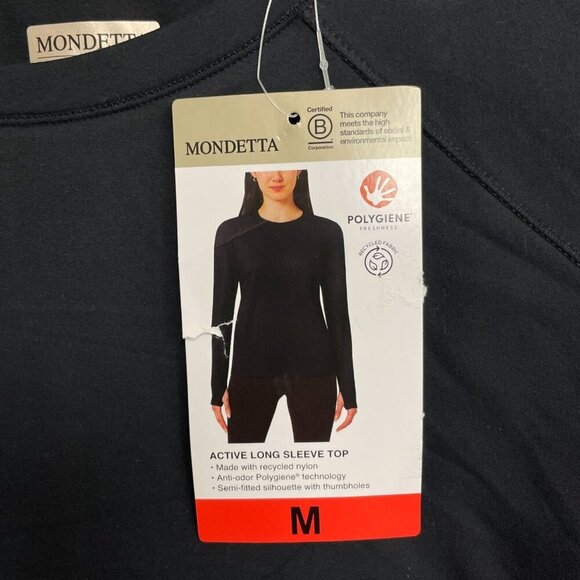 NEW Mondetta Women's M Active Long Sleeve Top Black Semi-Fitted - Picture 6 of 9